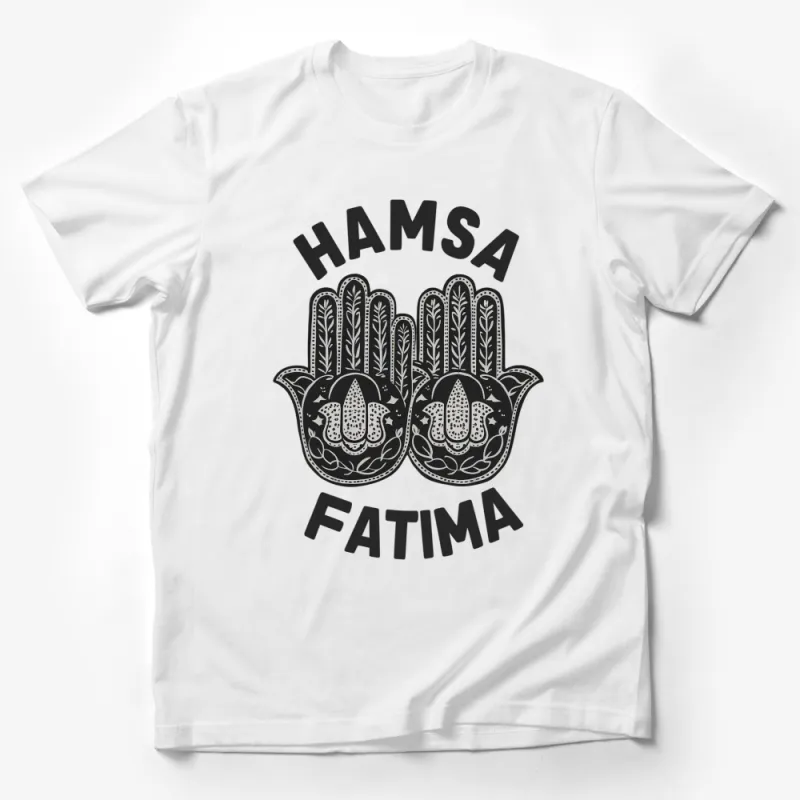 Hamsa Hand Fatima Graphic T-Shirt, Spiritual Protection Symbol, Black and White Boho Tee Male T-Shirt