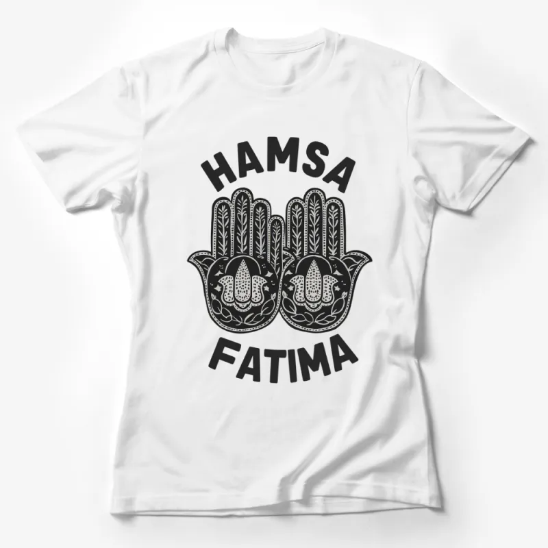 Hamsa Hand Fatima Graphic T-Shirt, Spiritual Protection Symbol, Black and White Boho Tee Female T-Shirt