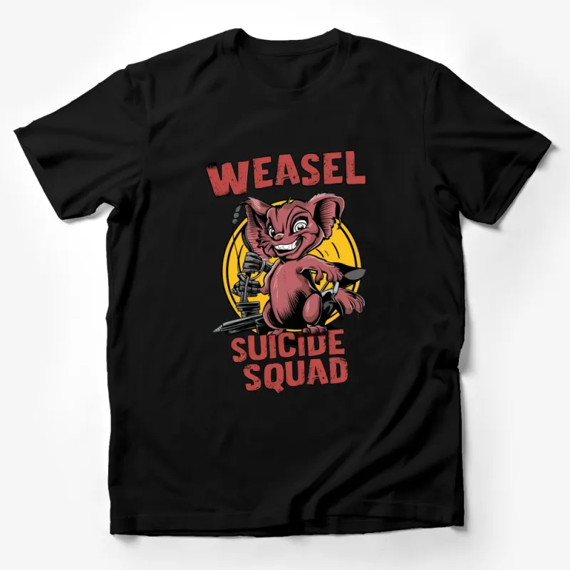 Weasel Suicide Squad Comic Style T-Shirt, Funny Cartoon Animal Tee, Red Graphic Unisex Shirt Male T-Shirt