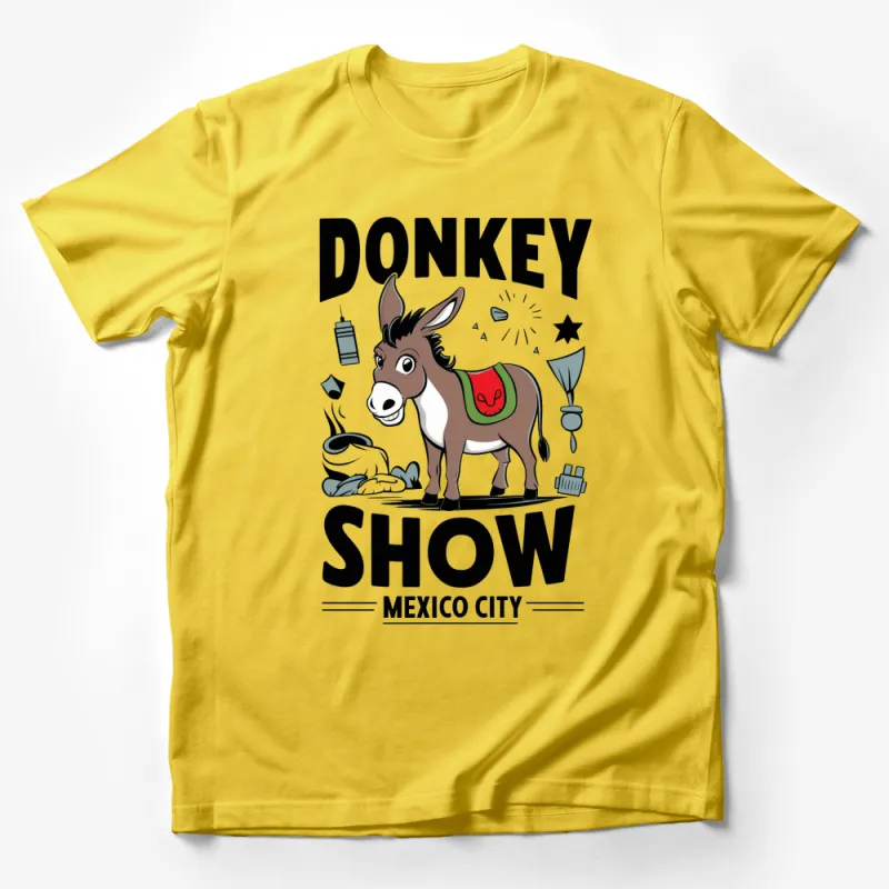 Donkey Show Mexico City Graphic T-Shirt, Fun Cartoon Donkey Printed Tee, Unisex Casual Streetwear Male T-Shirt