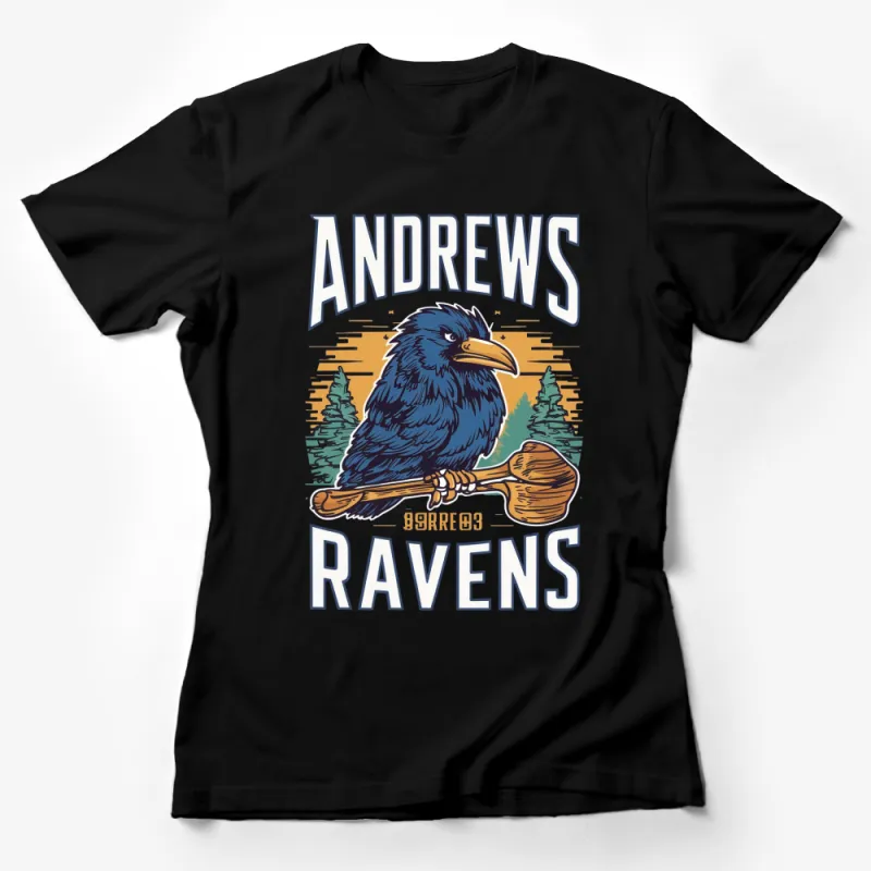 Vintage Andrews Ravens Graphic T-Shirt, Retro Raven and Trees Design, Casual Nature Inspired Tee Female T-Shirt