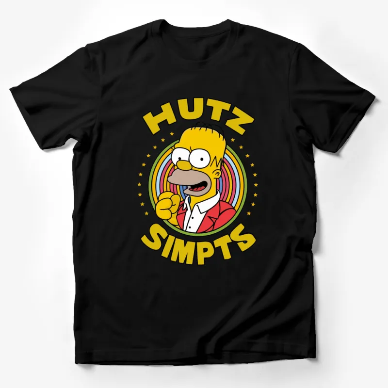 Colorful Hutz Simpsons Cartoon T-Shirt, Unique Animated Character Tee, Fun Pop Culture Apparel Male T-Shirt