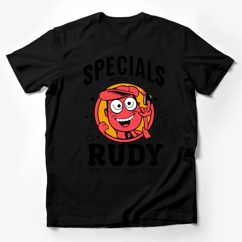 Red Rudy Specials Message Cartoon T-Shirt, Vintage Style Graphic Tee, Unique Clothing Gift Idea Male T-Shirt