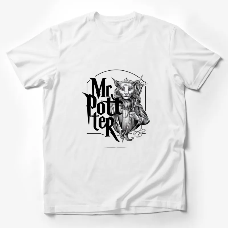 Unique Mr. Potter Cat T-Shirt, Vintage Style Wizard Cat Graphic Tee, Fantasy Feline Art, Unisex Shirt Male T-Shirt