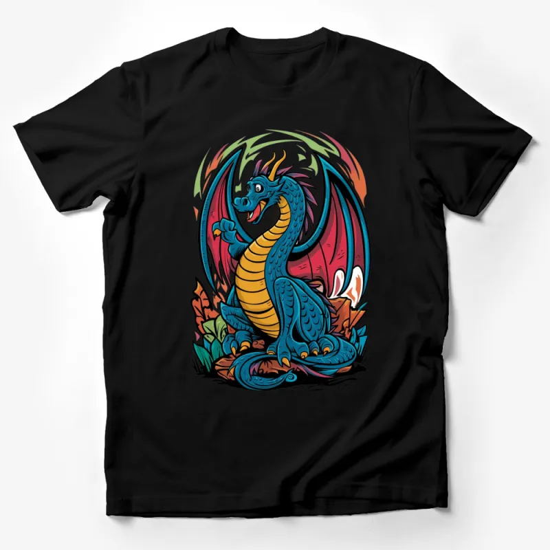 Colorful Dragon Graphic T-Shirt, Mythical Creature Art, Vibrant Fantasy Animal Design, Unique Dragon Lover Gift Male T-Shirt