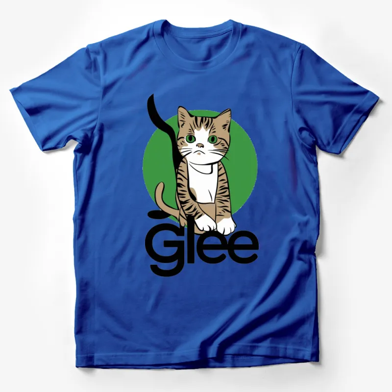 Cute Tabby Cat T-Shirt, Green Background Glee Text, Cat Lovers Graphic Tee, Unisex Full Sleeve Shirt Male T-Shirt