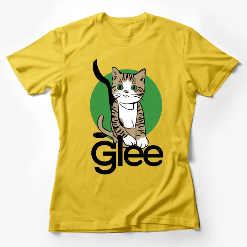 Cute Tabby Cat T-Shirt, Green Background Glee Text, Cat Lovers Graphic Tee, Unisex Full Sleeve Shirt Female T-Shirt