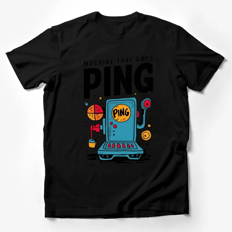 Retro Ping Machine Graphic T-Shirt, Colorful Vintage Style Tee, Fun Unique Machine Design Male T-Shirt