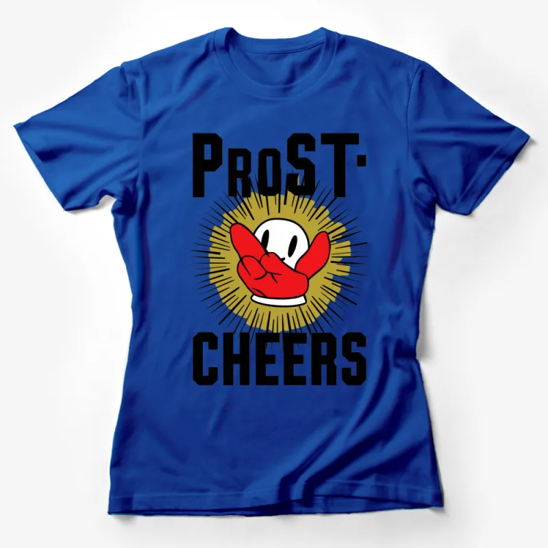 Prost Cheers Comic Hand Drinking T-Shirt, Red Gloved Hand, Fun Party Wear, Unisex Graphic Tee Female T-Shirt