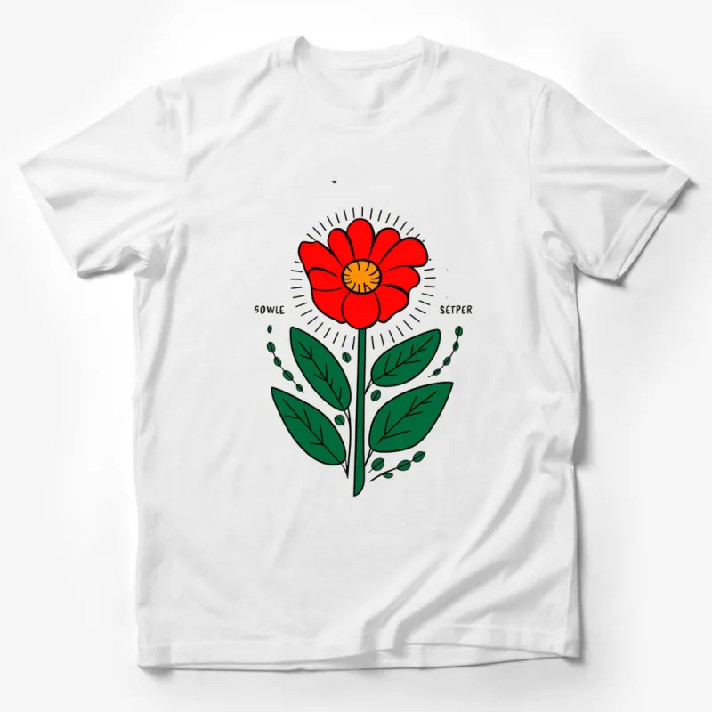 Vibrant Red Flower Line Art T-Shirt - Floral Graphic Tee, Botanical Design, Unique Nature Inspired Top Male T-Shirt