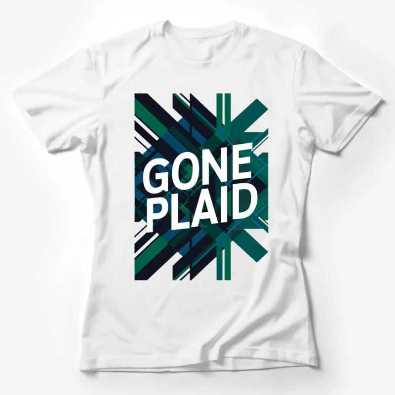 Green Blue Plaid Pattern GONE PLAID Graphic T-Shirt, Unisex Modern Art Inspired Tee Female T-Shirt