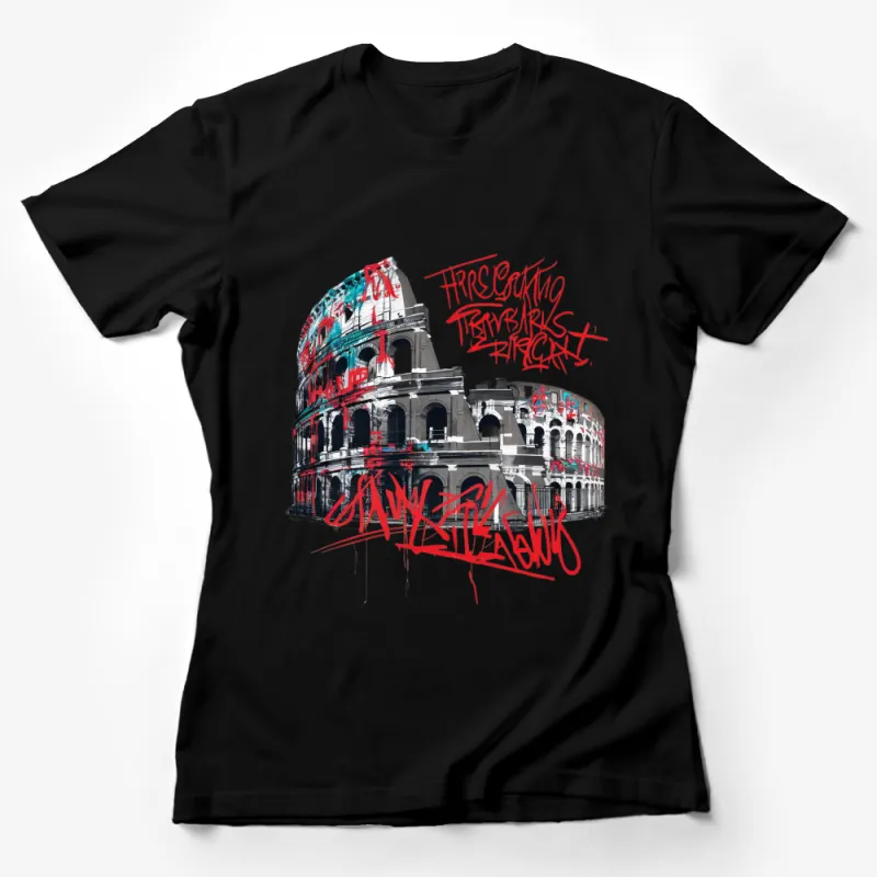 Urban Colosseum Sketch T-Shirt, Graffiti Art Tee, Stylish Historic Building Graphic Shirt Female T-Shirt