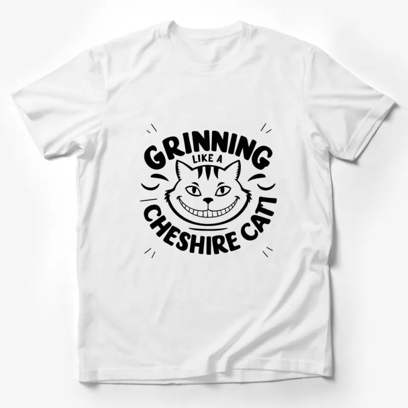 Cheshire Cat Grinning Like a Cat Graphic T-Shirt, Alice in Wonderland Inspired Tee, Unisex Male T-Shirt