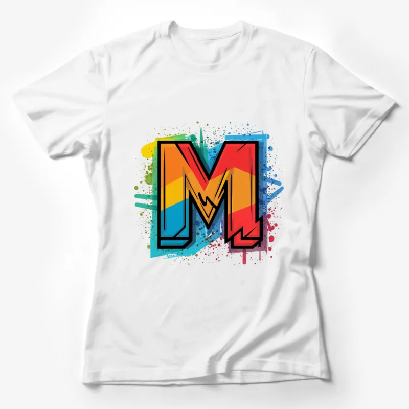 Colorful Graffiti Style Alphabet Letter M T-Shirt, Vibrant Artistic Graphic Tee, Unisex Female T-Shirt