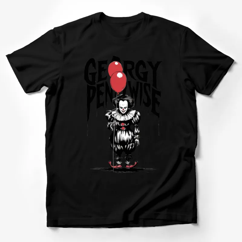 Horror Clown Graphic T-Shirt, Scary Clown with Red Balloon, Unisex Horror Movie Tee, Halloween Costume Idea Male T-Shirt