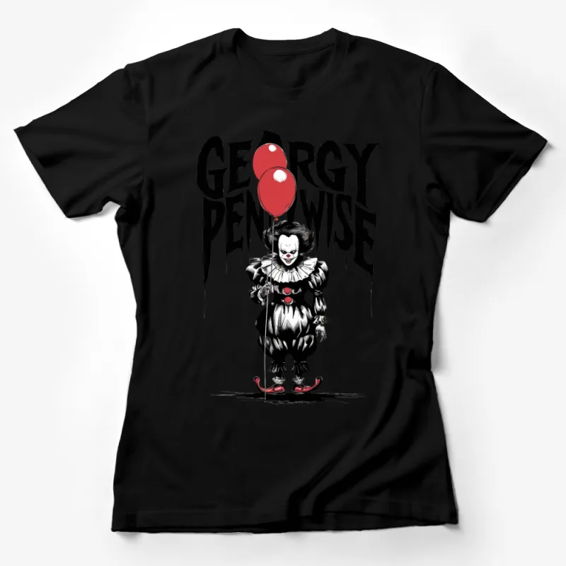 Horror Clown Graphic T-Shirt, Scary Clown with Red Balloon, Unisex Horror Movie Tee, Halloween Costume Idea Female T-Shirt