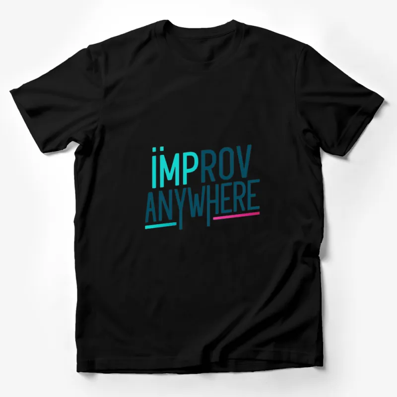 Improv Anywhere Logo T-Shirt, Modern Typography, Blue and Teal Graphic Tee, Unisex Shirt, Casual Wear, Trendy Design Male T-Shirt