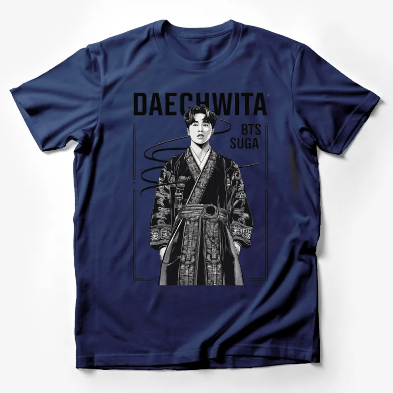 Daechwita BTS SUGA T-Shirt, K-Pop Inspired Graphic Tee, Black and White Traditional Hanbok Print Male T-Shirt