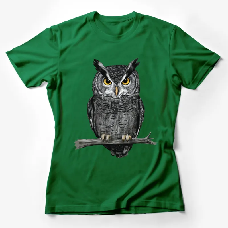 Men's Owl Graphic T-Shirt, Detailed Owl Illustration, Casual Black Tee, Nature Inspired Shirt, Unique Bird Design, Fashionable Streetwear Female T-Shirt