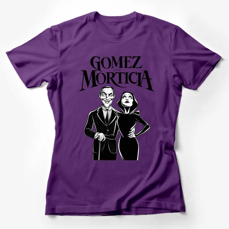 Classic Gomez and Morticia T-Shirt, Black and White Graphic Tee, Iconic Couple, Gothic Style, Casual Fashion, Unisex Female T-Shirt