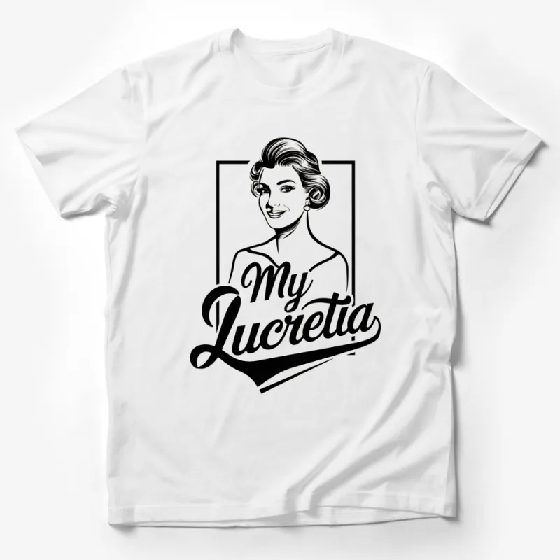 Vintage Inspired My Lucretia Graphic T-Shirt, Classic Black and White Portrait, Elegant Woman Design Male T-Shirt