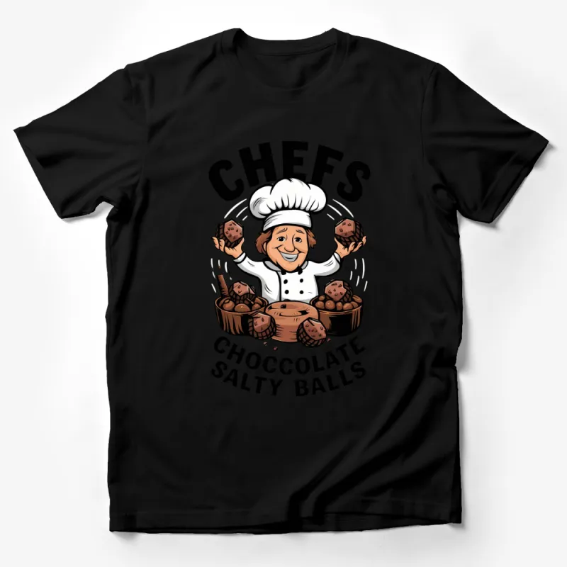 Chef Chocolate Salty Balls T-Shirt, Funny Culinary Tee, Baker Graphic Shirt, Unique Foodie Gift, Casual Apparel Male T-Shirt