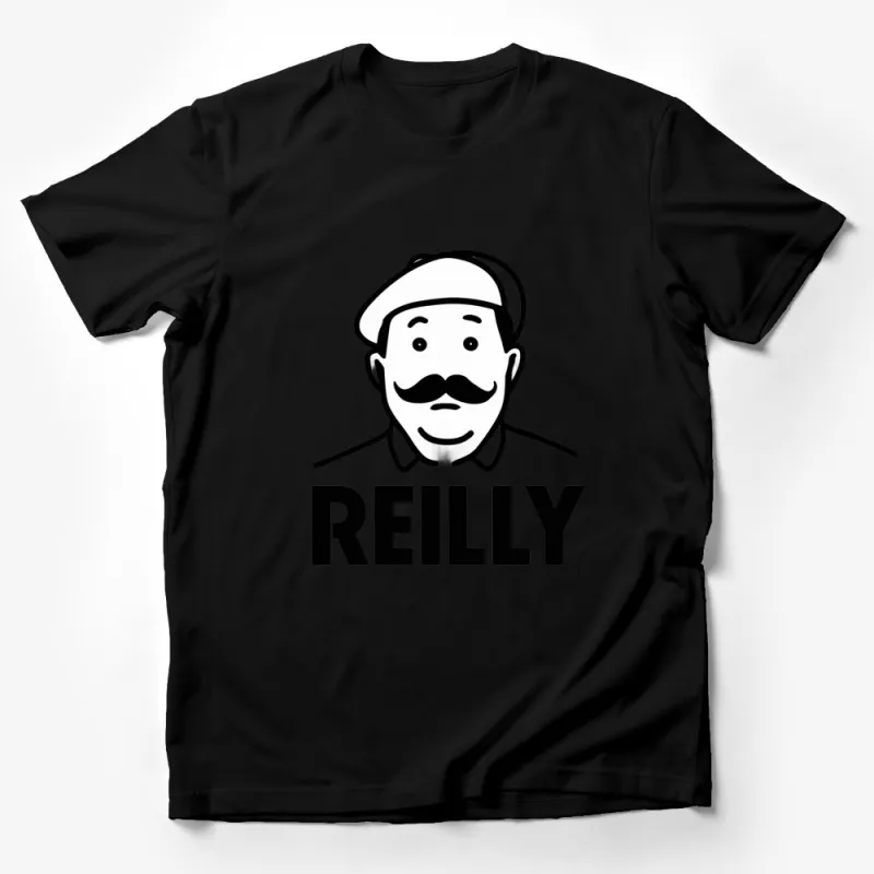 Vintage Style Reilly T-Shirt with Bold Graphic, Classic Beret and Mustache, Unisex Tee Male T-Shirt