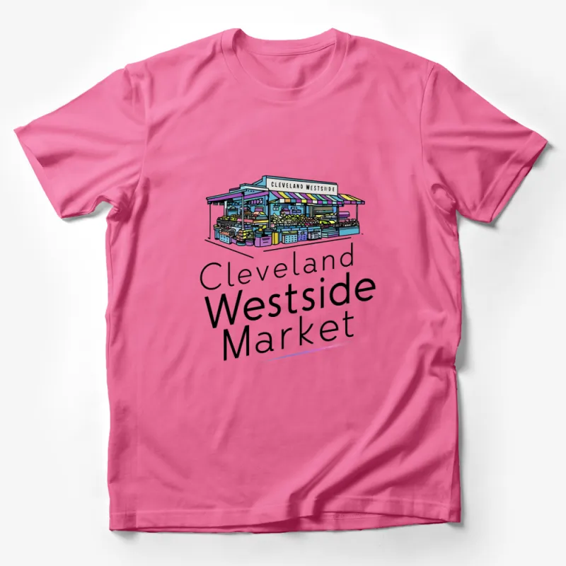 Colorful Cleveland Westside Market Illustration T-Shirt, Unique City Art Tee, Gift for Travel Lovers Male T-Shirt