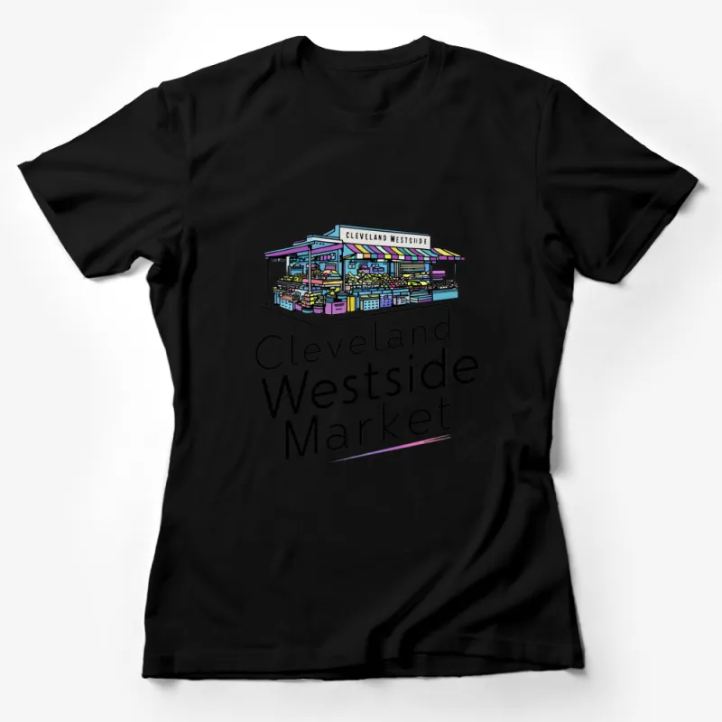 Colorful Cleveland Westside Market Illustration T-Shirt, Unique City Art Tee, Gift for Travel Lovers Female T-Shirt