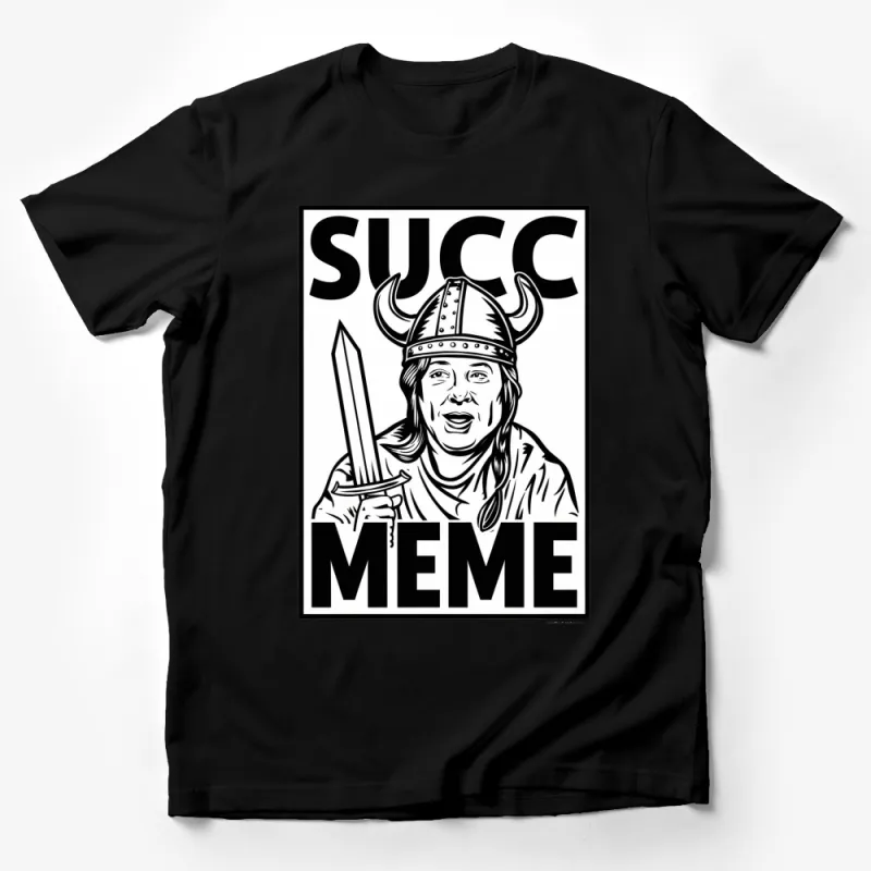 Viking Warrior Graphic Tee, Funny SUCC MEME T-Shirt, Black and White, Unisex Male T-Shirt