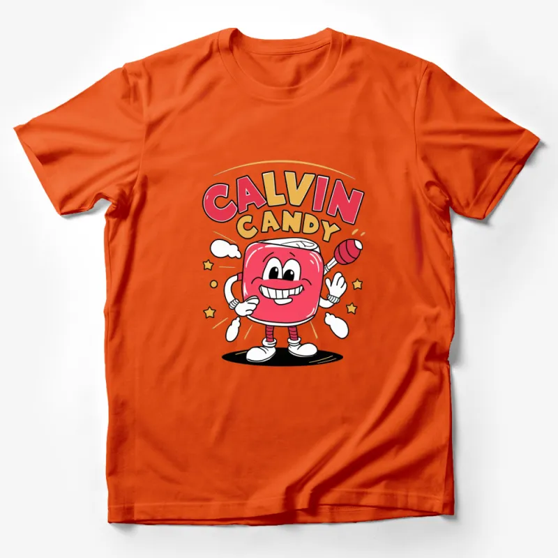 Calvin Candy Cartoon Character T-Shirt, Cute Animated Candy Graphic Tee, Fun Kids and Adult Apparel Male T-Shirt