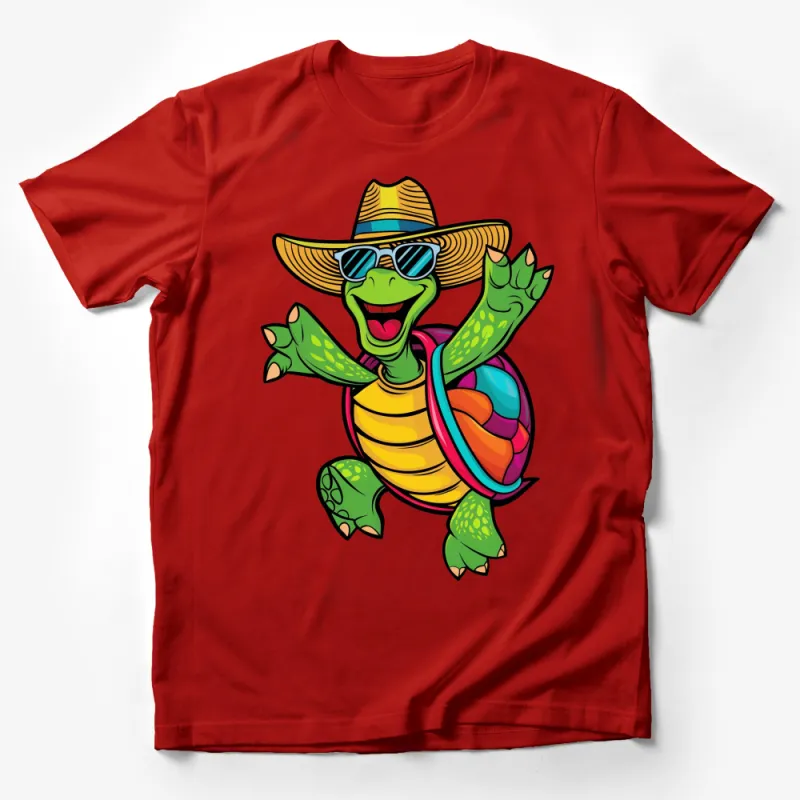 Colorful Turtle in Sunglasses and Hat, Summer Vibes Cartoon T-Shirt, Unisex Graphic Tee For All Ages Male T-Shirt