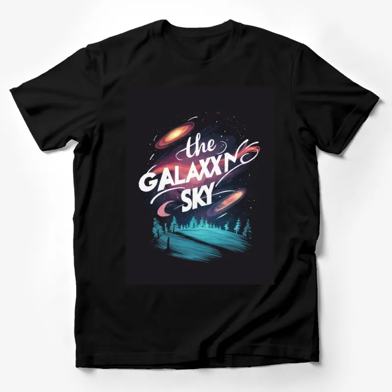 Galaxy Night Sky T-Shirt, Cosmic Tree Line Graphic, Nature Space Art Tee, Unique Gift for Star Gazers Male T-Shirt