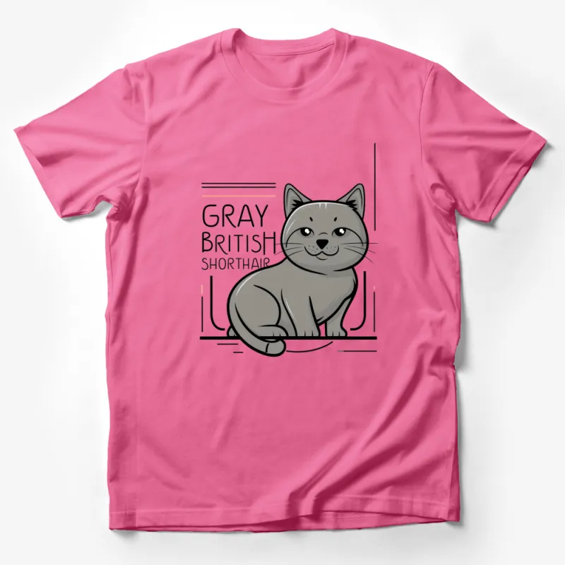 Gray British Shorthair Cat T-Shirt, Cute Cat Illustration Tee, Animal Lover Gift, Unisex Cat Shirt Male T-Shirt