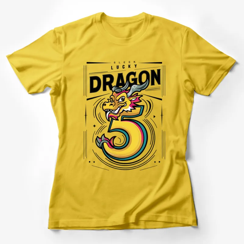 Sleek Lucky Dragon Graphic T-Shirt, Vibrant Retro Style Dragon Design Tee, Unique Bold Colorful Dragon Art Shirt Female T-Shirt