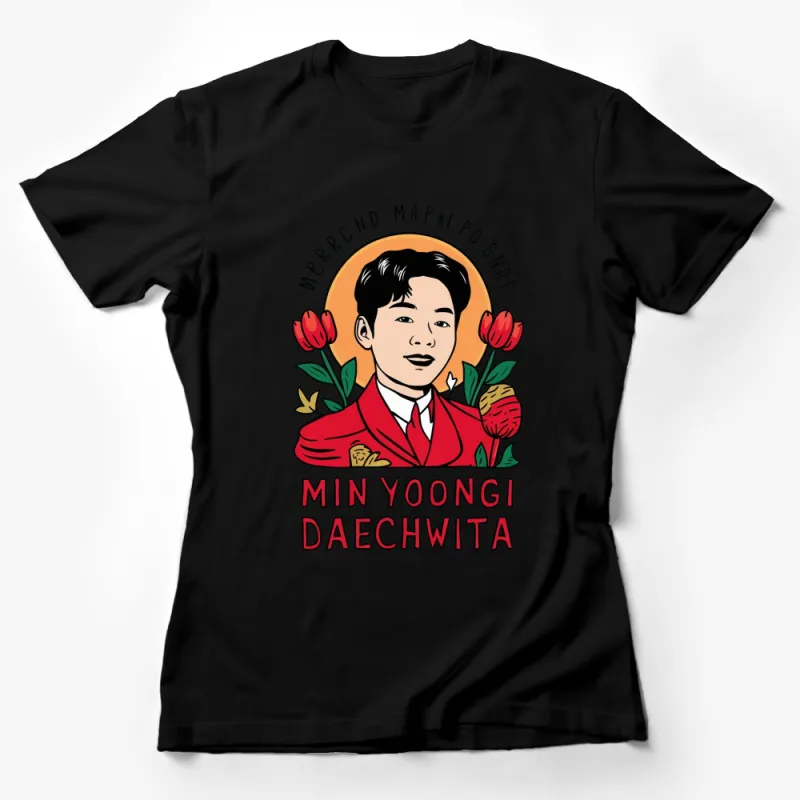 Min Yoongi Daechwita Art T-Shirt, Vintage Red Floral Graphic Tee, K-Pop Music Fashion, Unisex Female T-Shirt