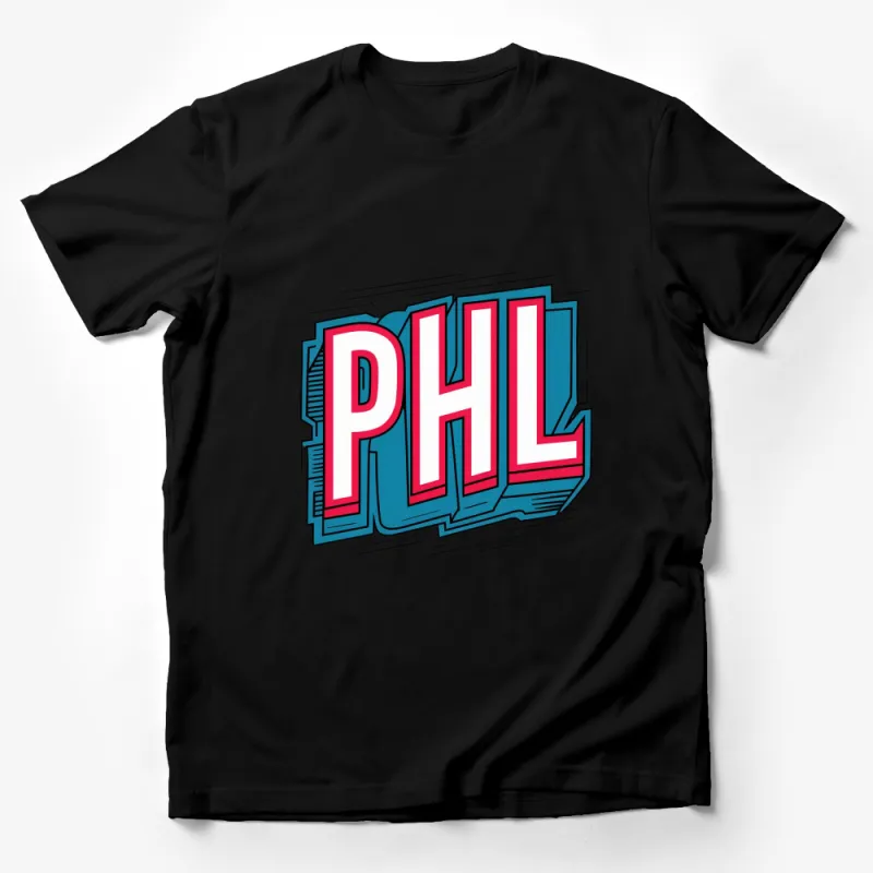 Bold PHL Graphic T-Shirt, Retro Style Philadelphia Text Design Tee, Unisex Male T-Shirt