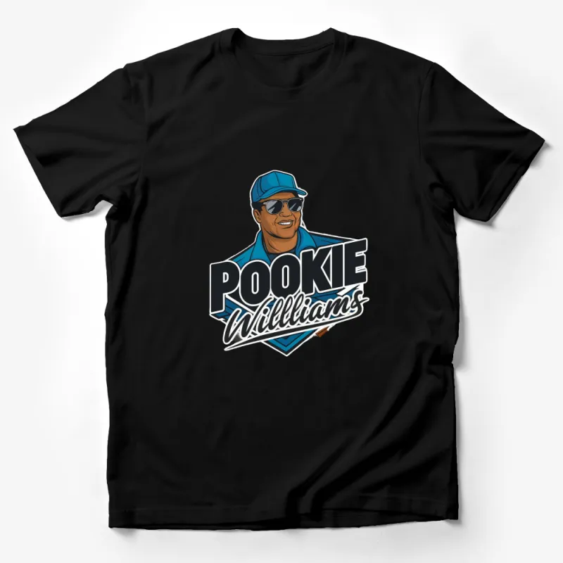 Pookie Williams Graphic T-Shirt, Men's Retro Style Graphic Tee, Blue Cap Design Casual Wear Male T-Shirt