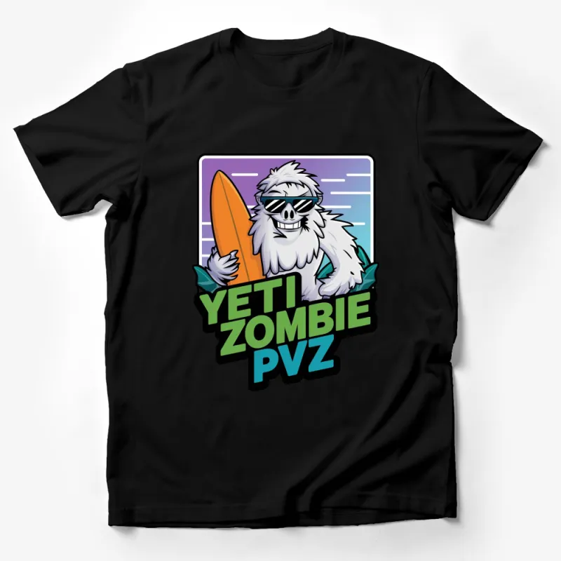 Cool Yeti Zombie Surfer Graphic T-Shirt, Unique Beach Style Tee, Fun Cartoon Character Shirt for All Ages Male T-Shirt