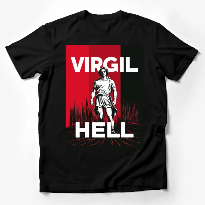 Virgil Hell Graphic T-Shirt, Bold Red and Black Design, Modern Dante Inspired Art, Unisex Tee Male T-Shirt