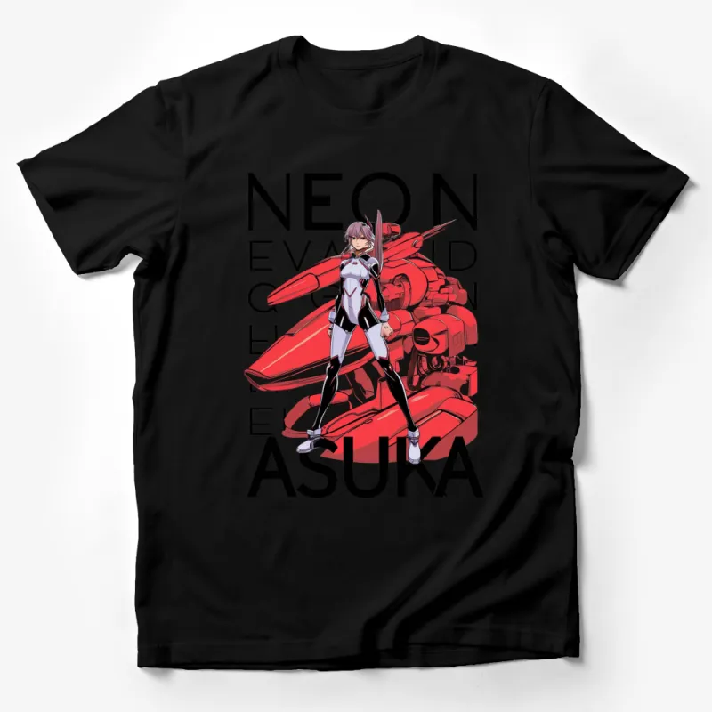 Neon Asuka Anime Graphic T-Shirt, Red Mecha Design, Unisex Manga Tee, Vintage Robot Art Shirt, Cool Anime Lover Gift Male T-Shirt