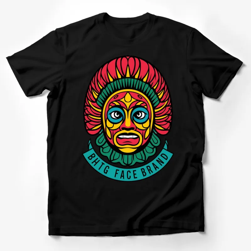 Colorful Tribal Mask Design T-Shirt, Vibrant Ethnic Art Tee, Unique Cultural Fashion, Unisex Top Male T-Shirt