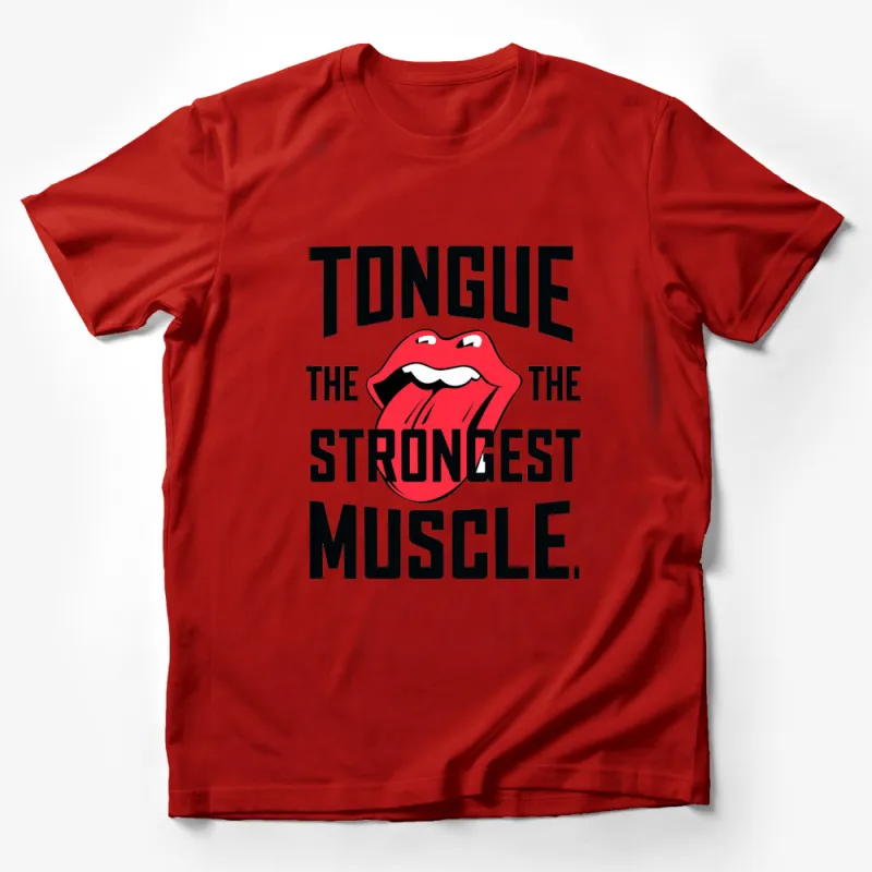 Tongue The Strongest Muscle Graphic T-Shirt, Bold Red Lip Print, Unisex Tee, Funny Statement Shirt Male T-Shirt