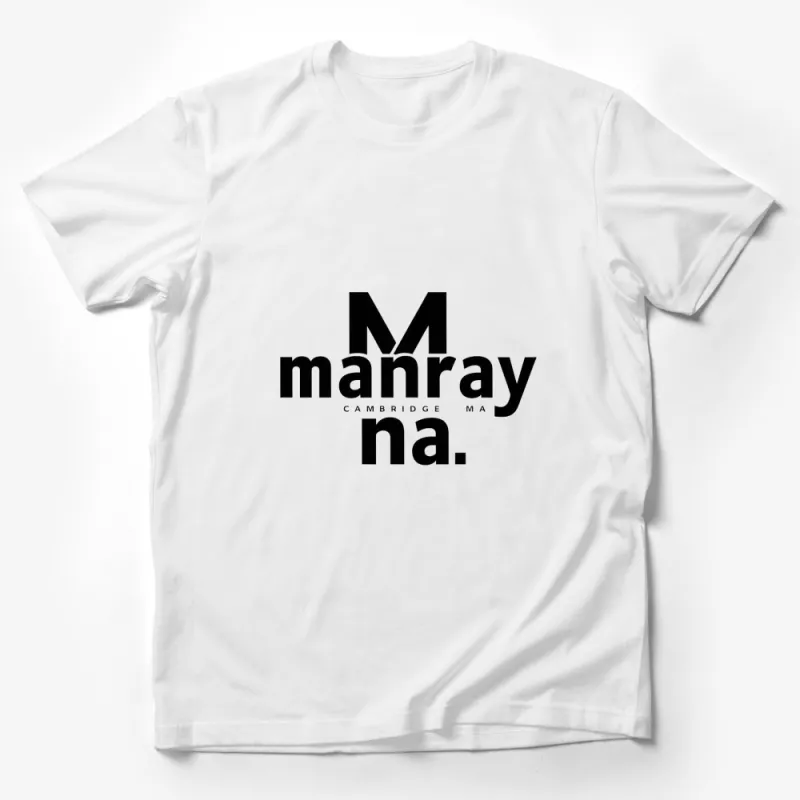 Manray Cambridge MA Inspired Graphic T-Shirt, Modern Font Design Tee, Black and White Casual Wear Male T-Shirt