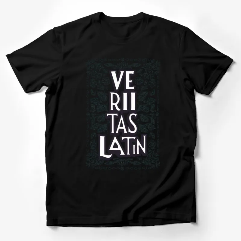 Vintage Veritas Latin Quote T-Shirt, Floral Border Graphic Tee, Classical Language Fashion Top Male T-Shirt