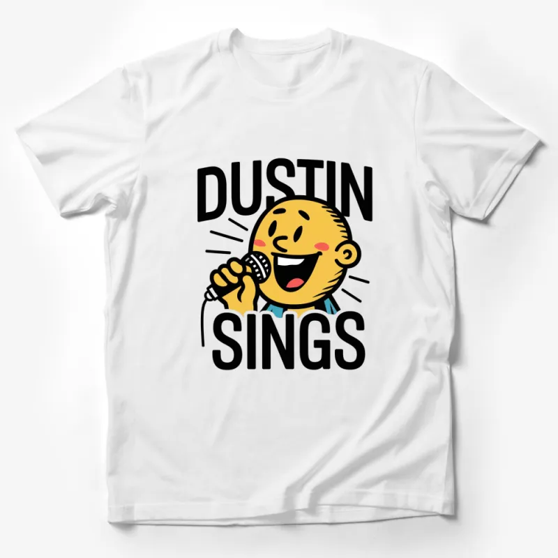 Dustin Sings Cartoon Mic Graphic T-Shirt, Bold Modern Vocalist Design Tee, Unisex Adult Clothing Male T-Shirt