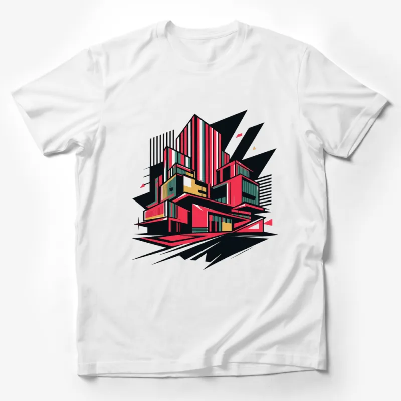 Colorful Abstract Architecture Graphic T-Shirt, Modern Art Style Tee, Unique Fashion Statement Piece Male T-Shirt