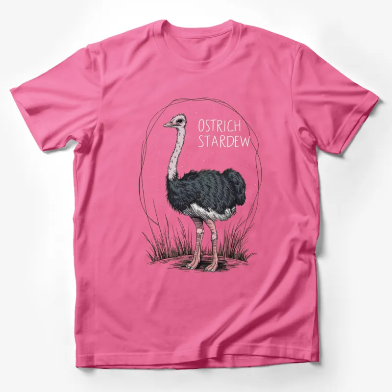 Ostrich Stardew Illustrated T-Shirt, Cute Bird Art, Vintage Style Graphic Tee, Unisex Male T-Shirt