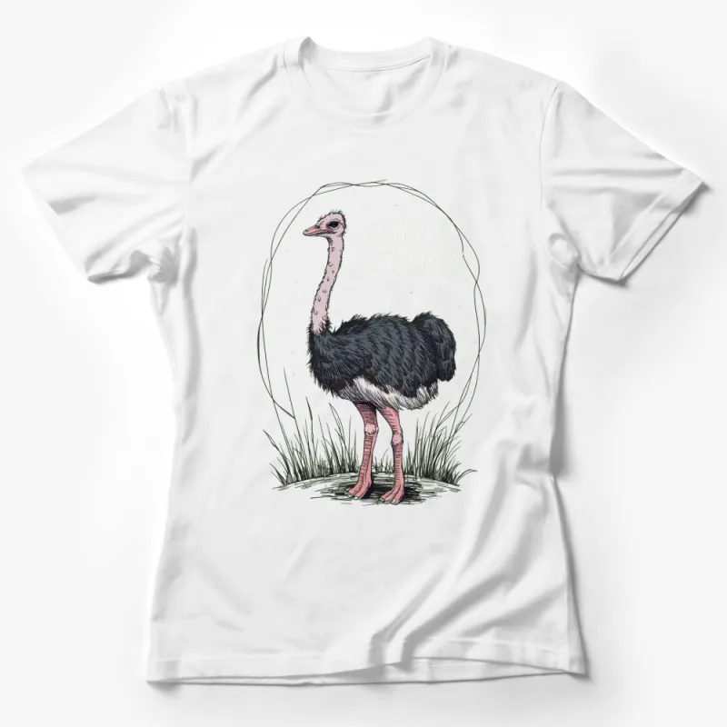 Ostrich Stardew Illustrated T-Shirt, Cute Bird Art, Vintage Style Graphic Tee, Unisex Female T-Shirt