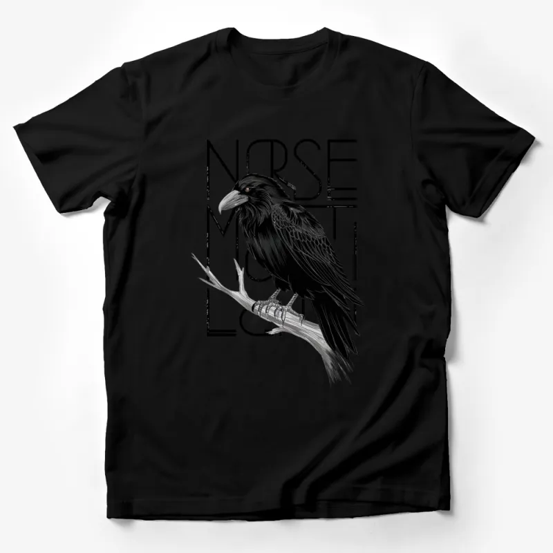 Norse Mythology Raven T-Shirt, Viking Style Raven Graphic Tee, Black and White Bird Shirt Male T-Shirt